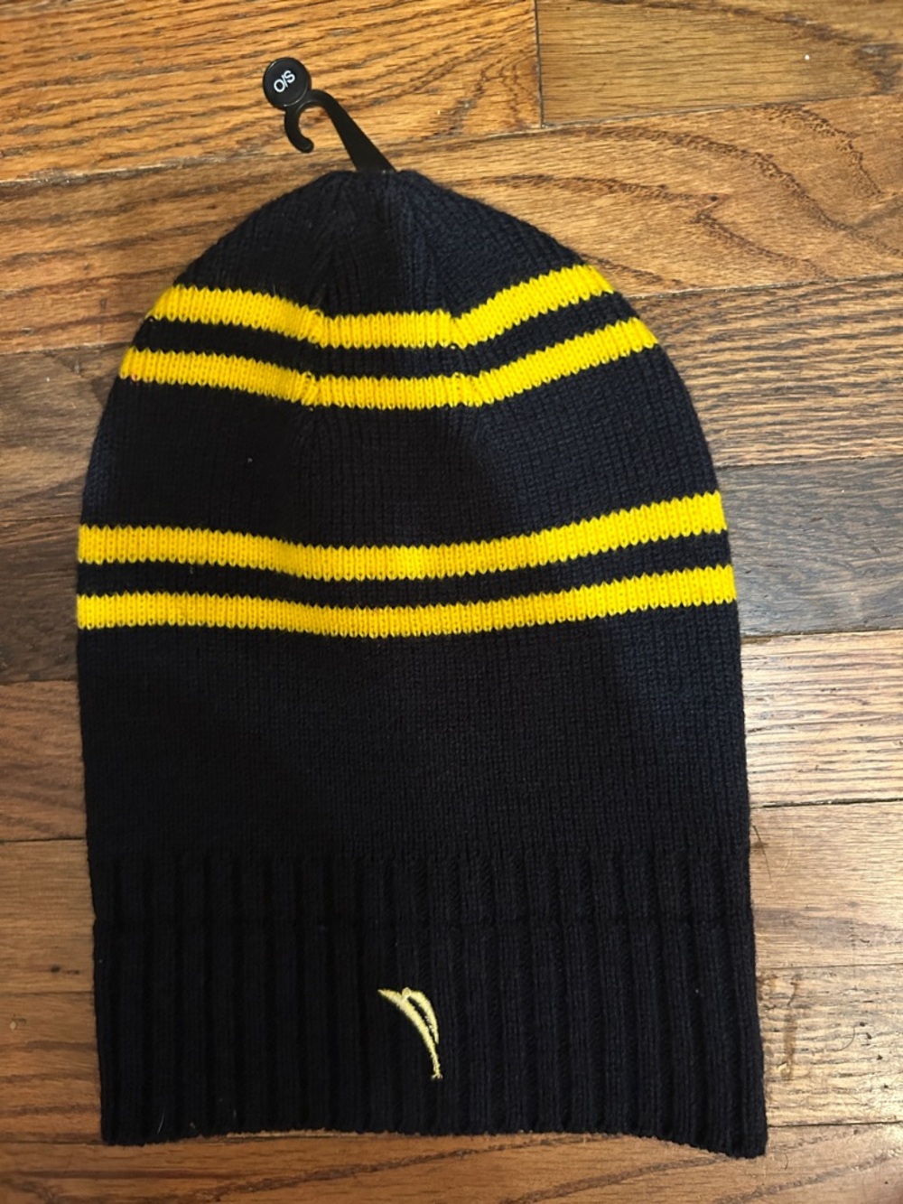 Nautica Black Beanie with Yellow Stripe Accents